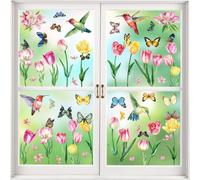 AUGSUN Lot de 9 feuilles d'autocollants pour fenêtre - Motif printemps - Fleurs et papillons - Double face - Printemps - Colibri - Décoration de fenêtre - Printemps