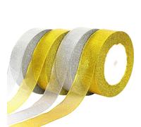 AUGSUN Ruban de Noël 4 Rouleaux, 2.5cm de large, 100 Yards, Argent, Or, pour Emballage Cadeaux et DIY