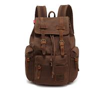 Augur Sac à Dos Rétro en Toile et Cuir Véritable - Vintage, Imperméable, pour Ordinateur Portable - Sac d'Écolier pour Homme et Femme