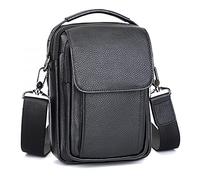 Augus Leather Small Messenger Bag For Men Crossbody Handbag Shoulder Sling Travel Bags for Men Purse Daypack Magnetic Buckle (Black)