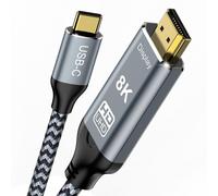 Augusplay Câble USB C vers HDMI 2.1, 8K@60Hz 4K@240Hz Type C vers hdmi High Speed Cable, HDR HDCP 2.3 Thunderbolt 4/3 vers HDMI Cable Compatible with iPhone 15 Pro MacBook Pro/Air UHD TV Monitor, 2M