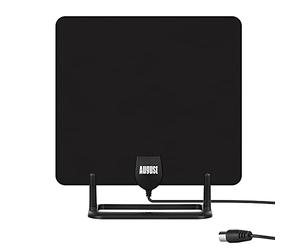 August DTA450 - Antenne TV d’Intérieur Puissante Numérique TNT HD - avec Socle, Petite, Discrète, Portable, Câble 3m UHV VHF - Maison Camping-Car Caravane - France Belgique - Noir