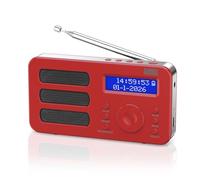 August MB225 Radio Dab/Dab+/FM Portable, Double Réveil, Sleep Timer, RDS | Petite Radio Numérique, 40 Présélections, Stéréo/Mono, Prise écouteurs, Rechargeable pour Seniors/Chambre/Extérieur - Rouge