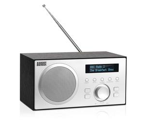 August MB420 - Radio FM Dab+ Bluetooth Bois Secteur - Radio numérique Terrestre Dab Plus MP3 Lecteur clé USB, Digital et Analogique - HiFi Filaire Réveil Prise écouteur 3.5mm Ecran Noir
