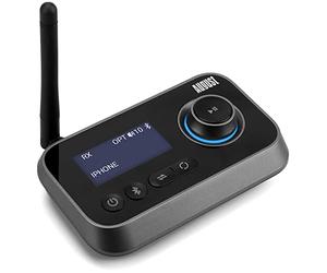 August MR280 Émetteur Récepteur Bluetooth 3 en 1 pour TV/PC/Casque/Stéréo HiFi - Adaptateur Audio Multipoint Faible Latence avec Bypass, 3,5 mm Aux, RCA, Câble Optique, USB-C