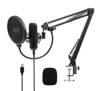 August REC100 - Micro Bras PC Articulé USB Condensateur Cardioïde Unidirectionnel - Kit Microphone pour Ordinateur Youtube Zoom Podcast Gaming Enregistrement Studio - Support Antichoc & Filtre Pop