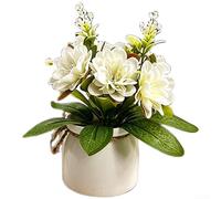 AugustknowU Arrangement de chrysanthème artificiel de 6 tiges dans un récipient en corde de chanvre durable pour centre de table et étagère murale (blanc)