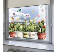 AugustknowU Autocollant de fenêtre Cholla réaliste avec papillons et fleurs pour la maison, le bureau, la vitrine, décoration en verre PVC statique