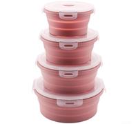 AugustknowU Ensemble de 4 boîtes à déjeuner rondes pliables en silicone avec fermeture hermétique pour la maison et la vie mobile (F)