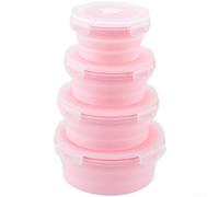 AugustknowU Ensemble de 4 boîtes à déjeuner rondes pliables en silicone avec fermeture hermétique pour la maison et la vie mobile (D)