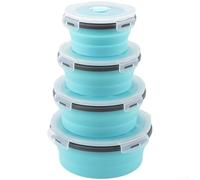 AugustknowU Ensemble de 4 boîtes à déjeuner rondes pliables en silicone avec fermeture hermétique pour la maison et la vie mobile (B)