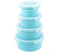 AugustknowU Ensemble de 4 boîtes à déjeuner rondes pliables en silicone avec fermeture hermétique pour la maison et la vie mobile (C)
