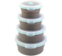 AugustknowU Ensemble de 4 boîtes à déjeuner rondes pliables en silicone avec fermeture hermétique pour la maison et la vie mobile (E)