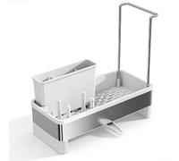 AugustknowU Étagère de comptoir de cuisine efficace en acier inoxydable avec compartiments ouverts et trous de drainage pour garder la zone du porte-éponge propre et sèche (blanc)