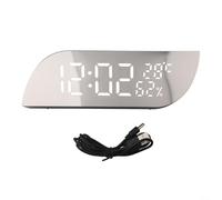 AugustknowU Horloge de bureau électronique avec écran miroir, écran rétroéclairé, alarme, capteurs de température et d'humidité, luminosité réglable, alimentation USB ou batterie (blanc)