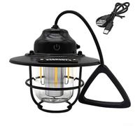 AugustknowU Lampe de camping rétro, luminosité réglable, lanterne de camping rechargeable avec poignée portable, lampe vintage à suspendre pour tentes en plein air, randonnée, jardin (noir)