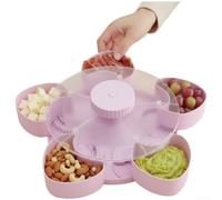 AugustknowU Plateau à goûter multi-compartiments avec rotation continue à 360° pour faciliter le fromage, les fruits, la viande et les tartinades lors des réunions sociales (rose)