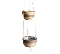 AugustknowU Pot de fleurs en osier à suspendre pour intérieur et extérieur - En fibre naturelle - Design à tissage ouvert - Respirant - Ventilation des racines - Installation facile - Beige - Marron