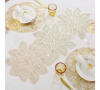 AugustknowU Set de table de luxe en PVC pour coureur résistant à la chaleur avec éléments floraux décoratifs pour présentation de table (doré)