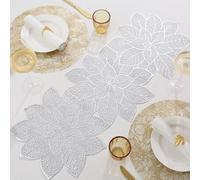 AugustknowU Set de table de luxe en PVC pour coureur résistant à la chaleur avec éléments floraux décoratifs pour présentation de table (argenté)