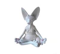 AugustknowU Statuette de chat en résine peinte à la main - Bouddha de méditation - Figurine de collection pour intérieur et extérieur - Blanc