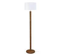 AUGUSTO-Lampadaire droit bois foncé Abat-jour: cylindre tissu blanc 1 ampoule E27 charme P35xD35xH150cm