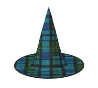 AUGUSTRUSH Chapeau de sorcière réglable pour homme et femme, chapeau d'Halloween écossais bleu vert, accessoire de fête d'Halloween, casquette de magicien pointue pour cosplay, carnaval, bal masqué, 1