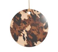 AUGUSTRUSH Décorations de Noël, art en cuir de vache marron, décoration à suspendre pour sapin avec ruban pour cheminée, fête, mariage, décorations d'hiver, acrylique incassable, rond et cœur