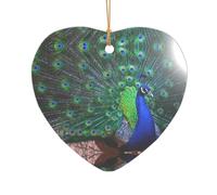 AUGUSTRUSH Décorations de Noël, beau paon, décoration à suspendre pour sapin avec ruban pour cheminée, fête, mariage, décorations d'hiver, acrylique incassable, rond et cœur