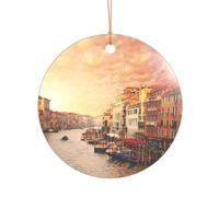 AUGUSTRUSH Décorations de Noël, belle vue sur le canal de Venise, décoration à suspendre pour sapin de Noël, cheminée, fête, mariage, décorations d'hiver, acrylique incassable, rond et cœur