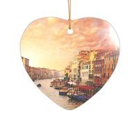 AUGUSTRUSH Décorations de Noël, belle vue sur le canal de Venise, décoration à suspendre pour sapin de Noël, cheminée, fête, mariage, décorations d'hiver, acrylique incassable, rond et cœur