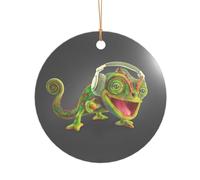 AUGUSTRUSH Décorations de Noël, caméléon écouter de la musique, décoration à suspendre pour sapin de Noël, cheminée, fête, mariage, décorations d'hiver, acrylique incassable, rond et cœur