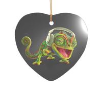 AUGUSTRUSH Décorations de Noël, caméléon écouter de la musique, décoration à suspendre pour sapin de Noël, cheminée, fête, mariage, décorations d'hiver, acrylique incassable, rond et cœur