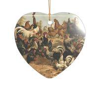 AUGUSTRUSH Décorations de Noël, coq de poulet, décoration à suspendre pour arbre avec ruban pour cheminée, fête, mariage, décorations d'hiver, acrylique incassable, rond et cœur