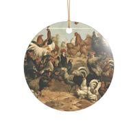 AUGUSTRUSH Décorations de Noël, coq de poulet, décoration à suspendre pour arbre avec ruban pour cheminée, fête, mariage, décorations d'hiver, acrylique incassable, rond et cœur