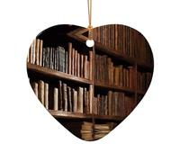 AUGUSTRUSH Décorations de Noël en céramique, bibliothèque mystérieuse, décoration double face à suspendre pour cheminée de Noël, fête de Noël, cadeau souvenir décoratif de vacances, ensemble cadeau