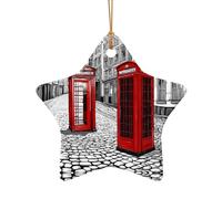 AUGUSTRUSH Décorations de Noël en céramique, cabine téléphonique rouge londonienne, arbre double face à suspendre pour fête de Noël, cheminée de Noël, cadeau souvenir décoratif de vacances, ensemble