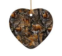 AUGUSTRUSH Décorations de Noël en céramique, cerf, ours de chasse, cerf, décoration à suspendre à l'arbre double face pour fête de Noël, cheminée, fête de vacances, ensemble cadeau souvenir décoratif