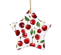 AUGUSTRUSH Décorations de Noël en céramique, cerises rouges, décoration double face à suspendre pour sapin de Noël, cheminée, fête de vacances, ensemble cadeau souvenir décoratif rond et en forme de