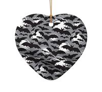 AUGUSTRUSH Décorations de Noël en céramique, chauve-souris d'Halloween, décoration double face à suspendre pour fête de Noël, cheminée de Noël, ensemble cadeau souvenir décoratif de vacances, ensemble