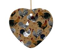 AUGUSTRUSH Décorations de Noël en céramique, coq, décoration double face à suspendre pour cheminée de Noël, fête de Noël, ensemble cadeau souvenir décoratif de vacances, ensemble cadeau souvenir rond