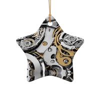 AUGUSTRUSH Décorations de Noël en céramique, engrenages steampunk cool, décoration double face à suspendre pour sapin de Noël, cheminée de Noël, fête de vacances, ensemble cadeau souvenir décoratif