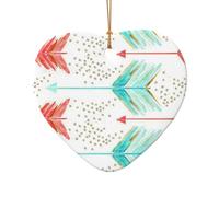 AUGUSTRUSH Décorations de Noël en céramique, flèches bleu sarcelle, décoration à suspendre double face pour cheminée de Noël, fête de Noël, ensemble cadeau souvenir décoratif de vacances, ensemble