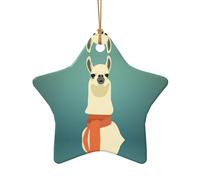 AUGUSTRUSH Décorations de Noël en céramique, lama dans une écharpe, décoration double face à suspendre pour cheminée de Noël, fête de Noël, ensemble cadeau souvenir décoratif de vacances, ensemble
