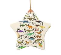 AUGUSTRUSH Décorations de Noël en céramique, lettres de l'alphabet élégantes, dinosaures, décoration double face à suspendre pour sapin de Noël, cheminée, fête de fin d'année, ensemble cadeau souvenir