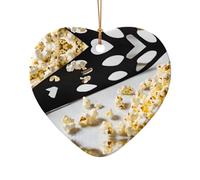 AUGUSTRUSH Décorations de Noël en céramique, motif de cinéma, pop-corn, arbre double face à suspendre pour fête de Noël, cheminée, fête de vacances, ensemble cadeau souvenir décoratif rond et en forme
