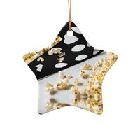AUGUSTRUSH Décorations de Noël en céramique, motif de cinéma, pop-corn, arbre double face à suspendre pour fête de Noël, cheminée, fête de vacances, ensemble cadeau souvenir décoratif rond et en forme