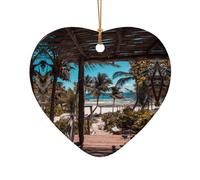 AUGUSTRUSH Décorations de Noël en céramique, palmiers de plage, décoration double face à suspendre pour cheminée de Noël, fête de Noël, ensemble cadeau souvenir décoratif de vacances, ensemble cadeau