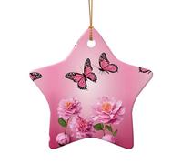 AUGUSTRUSH Décorations de Noël en céramique, papillon, décoration double face à suspendre pour sapin de Noël, cheminée de Noël, fête de vacances, ensemble cadeau souvenir décoratif rond et en forme de
