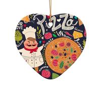 AUGUSTRUSH Décorations de Noël en céramique, pizza du chef, décoration à suspendre à l'arbre double face pour fête de Noël, cheminée de Noël, ensemble cadeau souvenir décoratif de vacances, ensemble